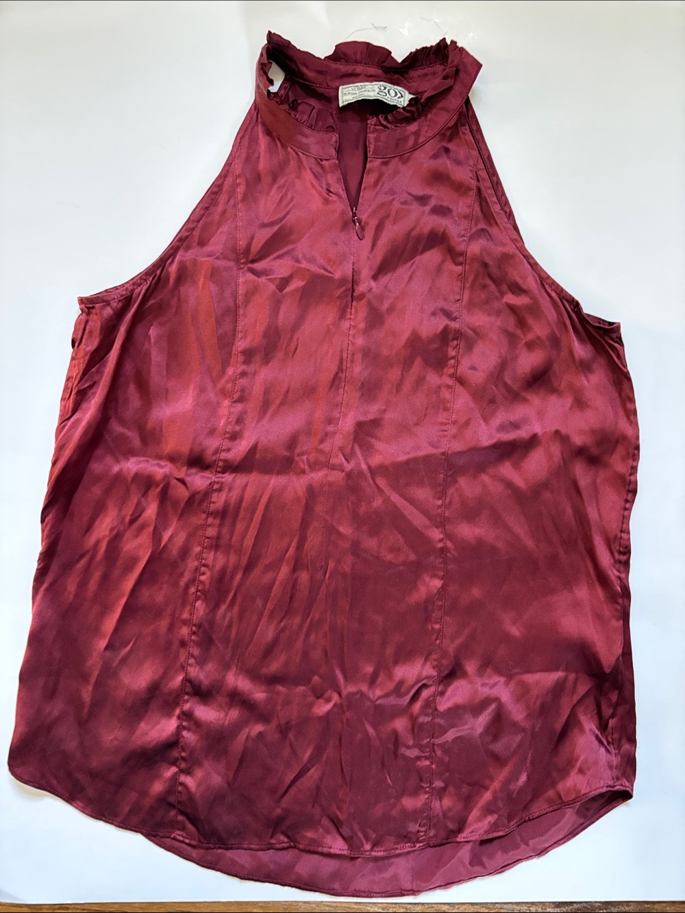 EUC Go By GoSilk Original Washable Silk Tank Top Size XS Maroon Ruffle Neck